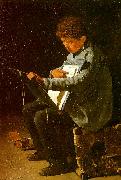 Francois Bonvin Seated Boy with a Portfolio oil on canvas